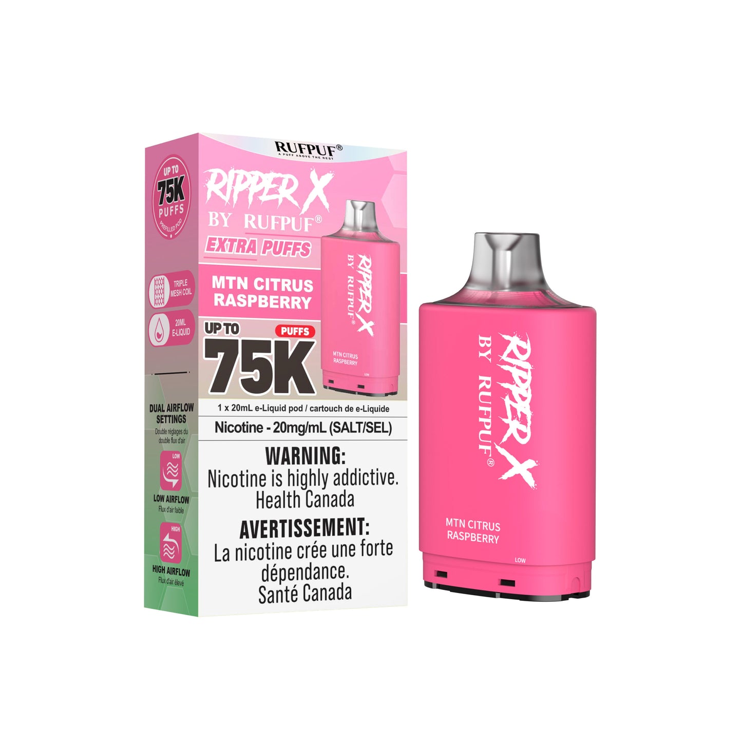 RUFPUF RIPPER X 75K - 20ML - 20MG Nic. X Style Pods (Prefilled)